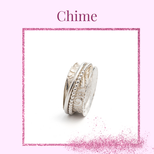 Hand embellished spinner ring sterling silver with pink surround