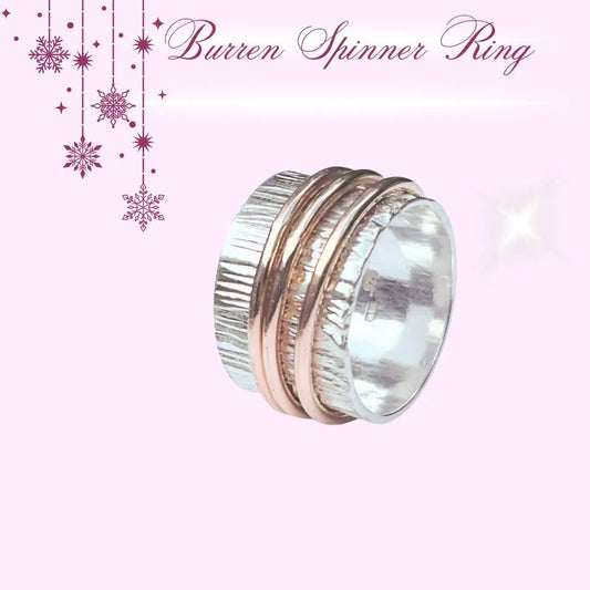 Sterling silver Burren spinner ring with karst landscape texture meditation ring Dublin handmade