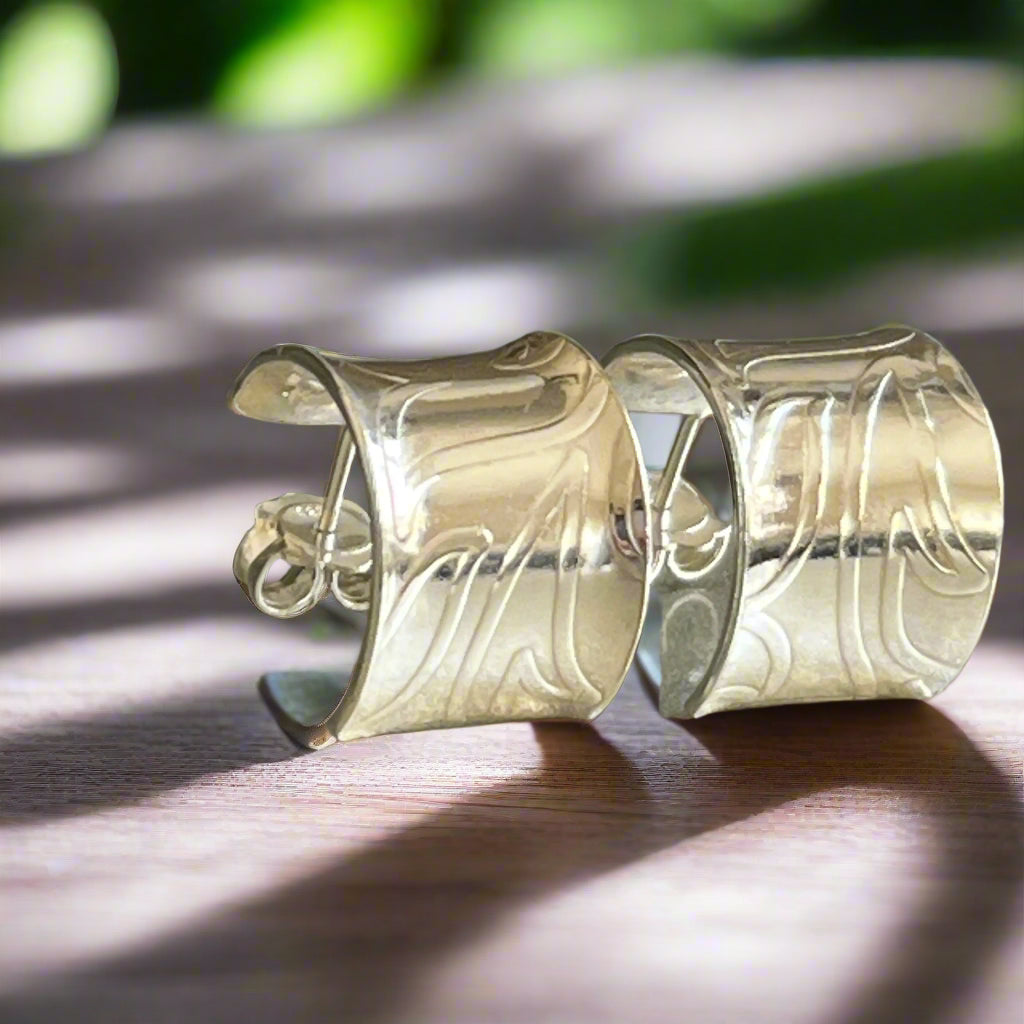 Earrings Diamond cut sterling silver Lotus Leaf