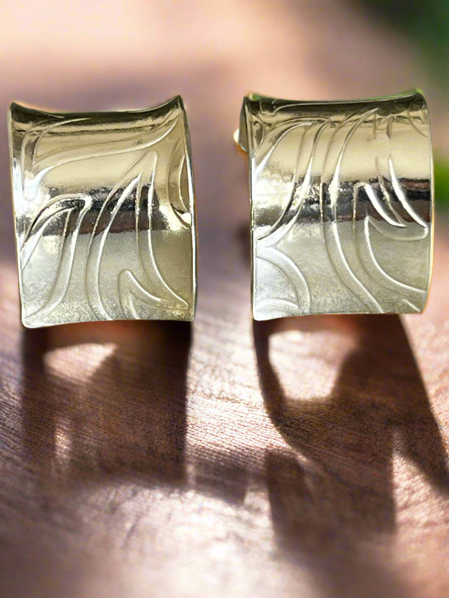 Earrings Diamond cut sterling silver Lotus Leaf