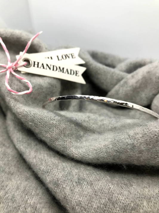 sterling silver handmade bangle, 2mm square wire  hammered and polished to a high shine - made in Dublin Ireland