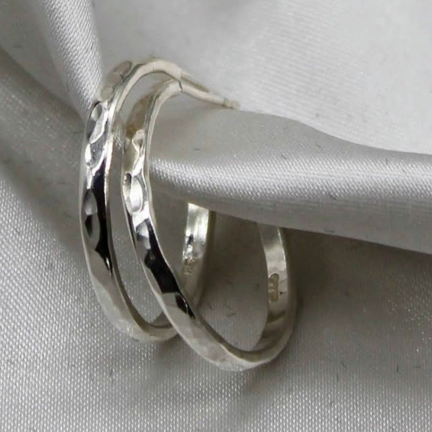 sterling silver hammer finish hoop earrings