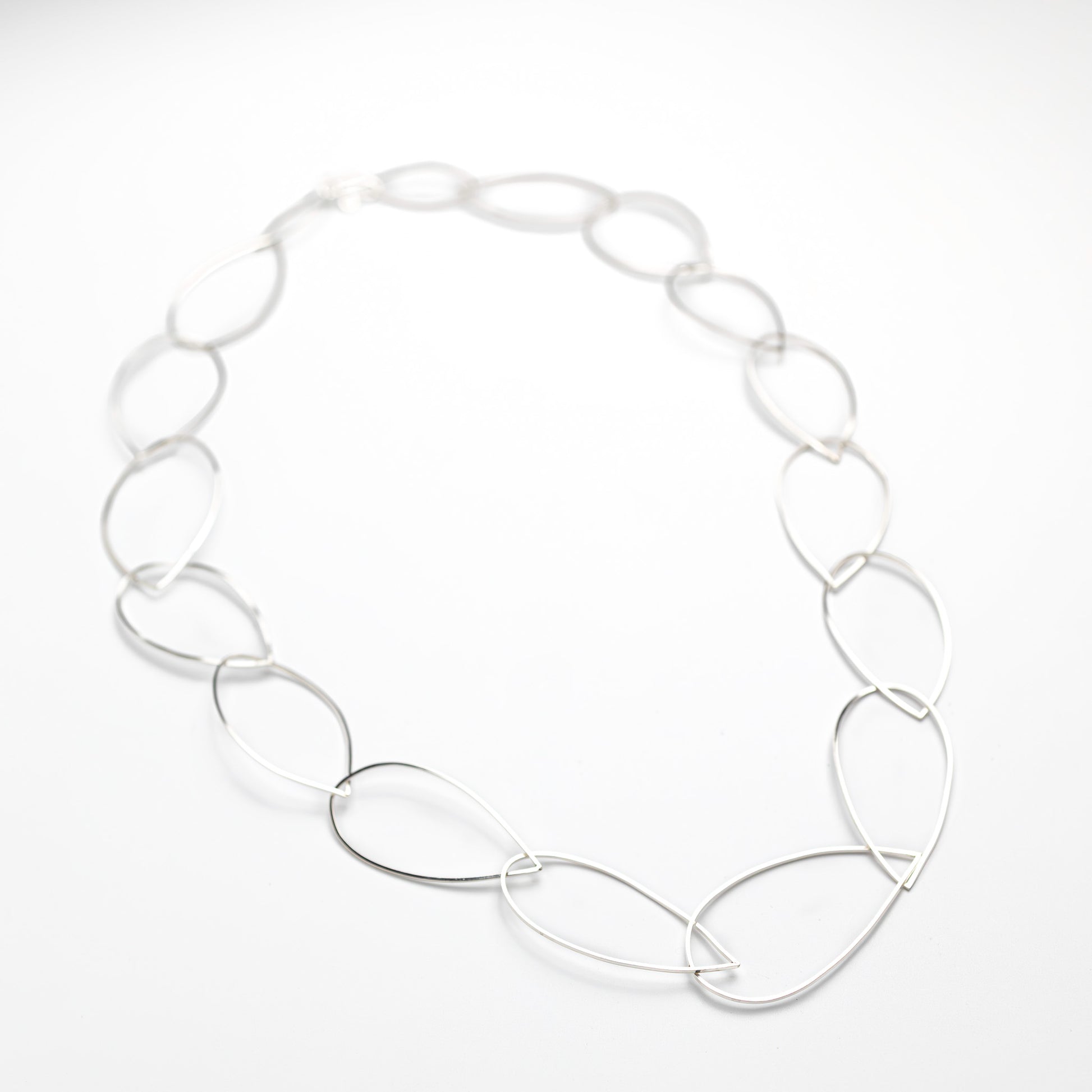 sterling silver necklace on a white out background