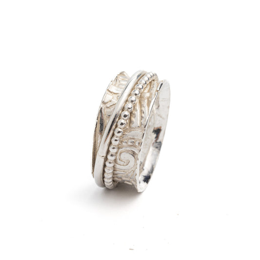 Hand embellished spinner ring sterling silver