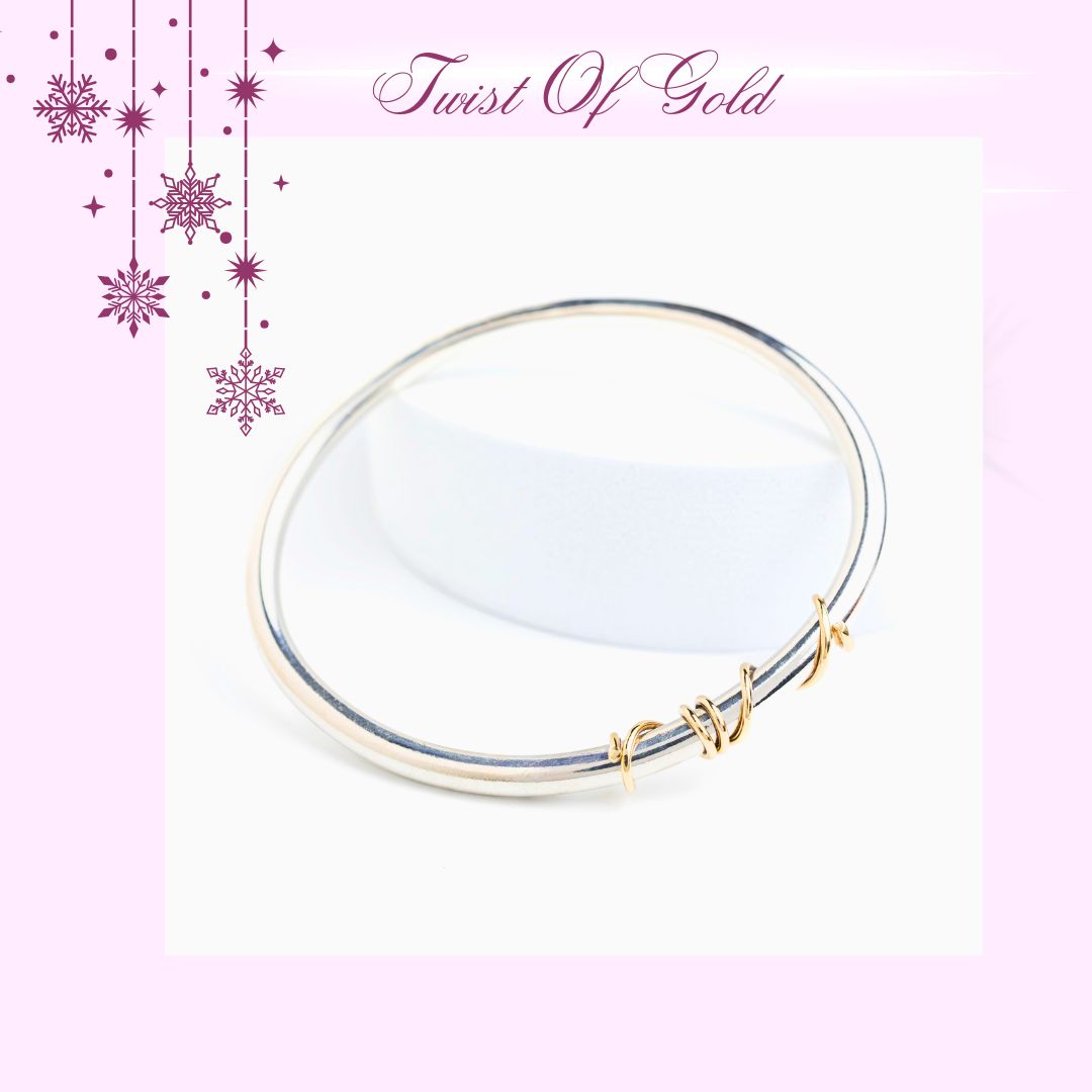 Bangle - Solid sterling silver & 9Ct Gold Twist Of Gold