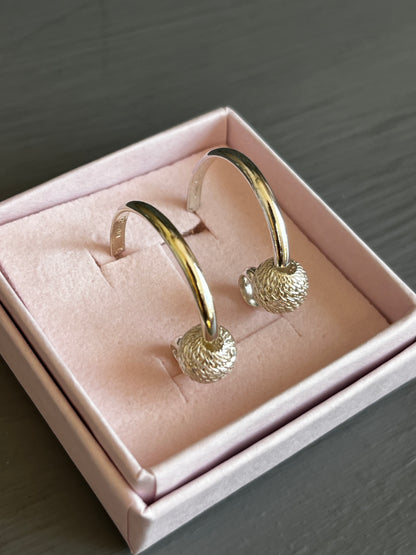 Mesh Ball Hoop Earrings Sterling Silver | Handmade Irish Jewellery