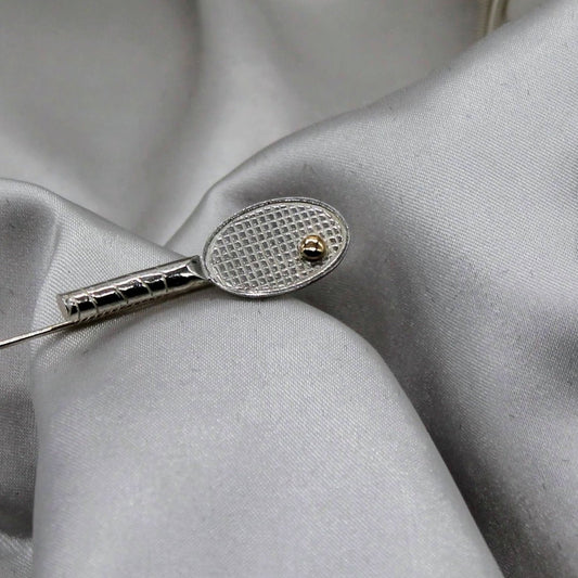 Tennis Racket Pin Gold Ball