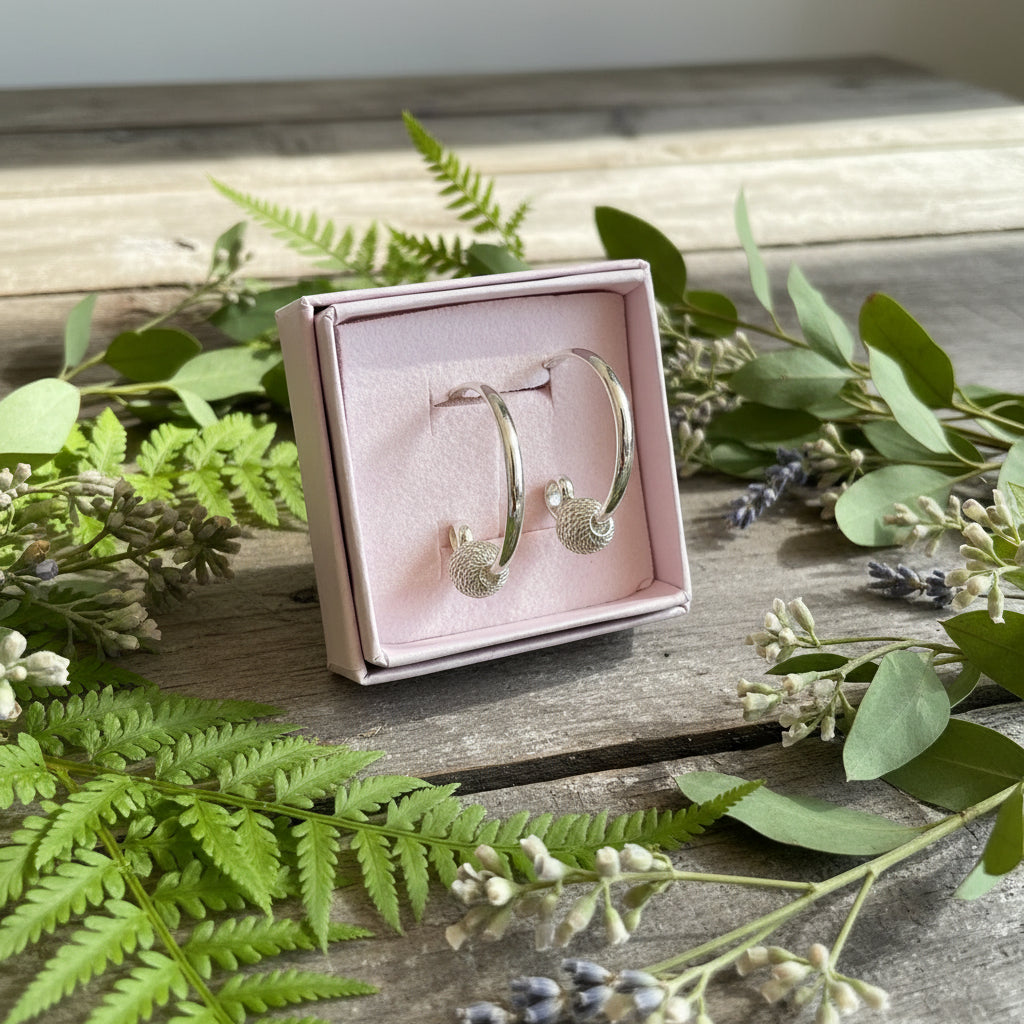 hoops with silver mesh balls