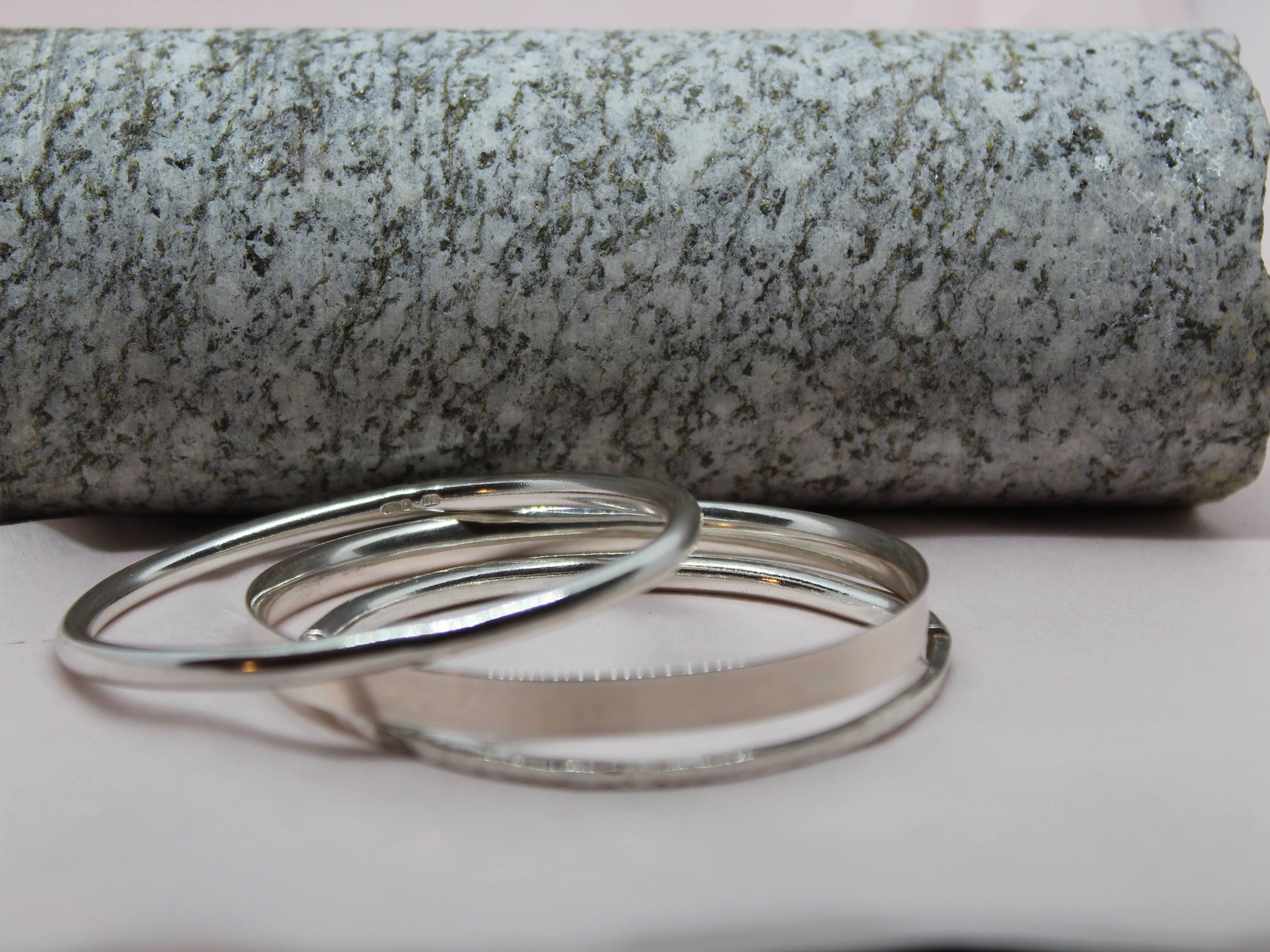 Handmade sterling silver 4mm D shaped silver wire. Elegant and classical solid bangle. Pictured here with other bangles
