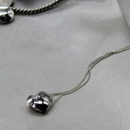 3D sterling silver love heart on s silver curb chain