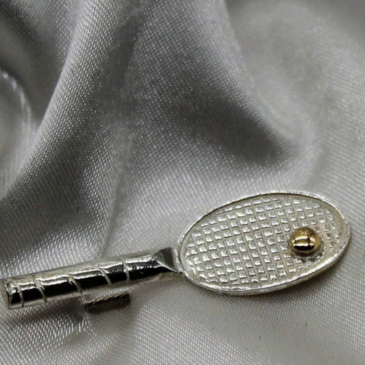Tennis Racket Pin Gold Ball