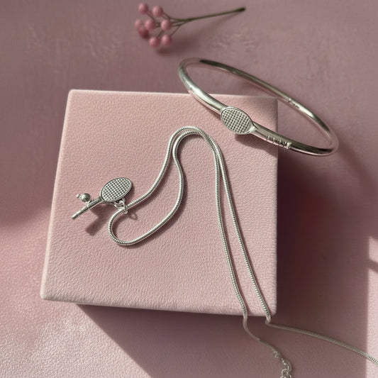 Sterling silver handmade tennis pendant necklace and solid silver tennis bangle